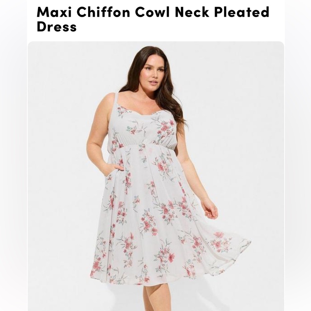 Torrid tea length chiffon cowl neckline dress